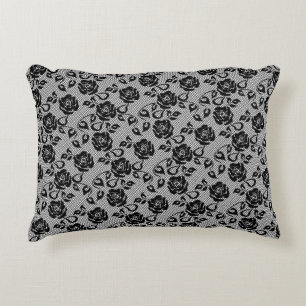 Faux Black Lace Roses Fishnet Pillow Modern Design