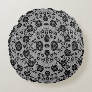 Faux Black Lace Roses Fishnet Round Pillow