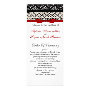 FAUX Black Lace Rouge Ruban Invitations de mariage