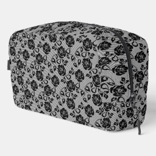Faux Black Lace with Roses Fishnet Dopp Kit