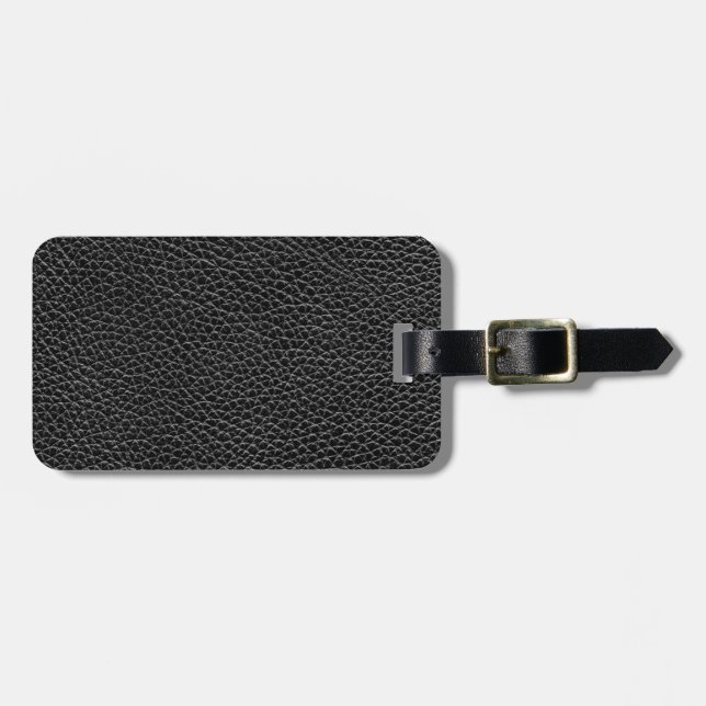 Faux Black Leather Luggage Tag (Front Horizontal)