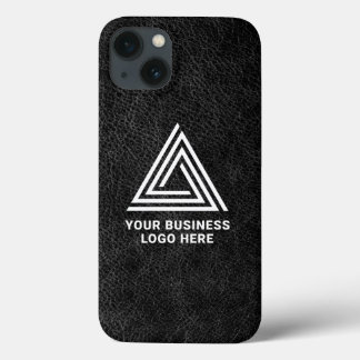 Faux Black Leather Modern Business Logo iPhone 13 Case