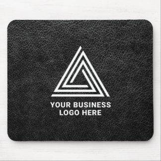Faux Black Leather Modern Business Logo Mouse Pad