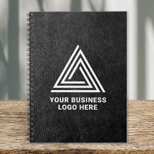 Faux Black Leather Modern Business Logo Notebook