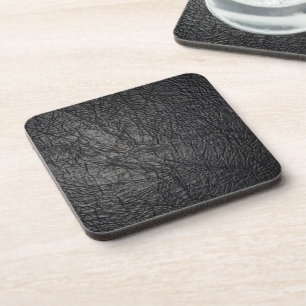 Faux Black Leather Texture Coaster