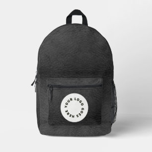 Faux Black Leather With Logo Printed Backpack
