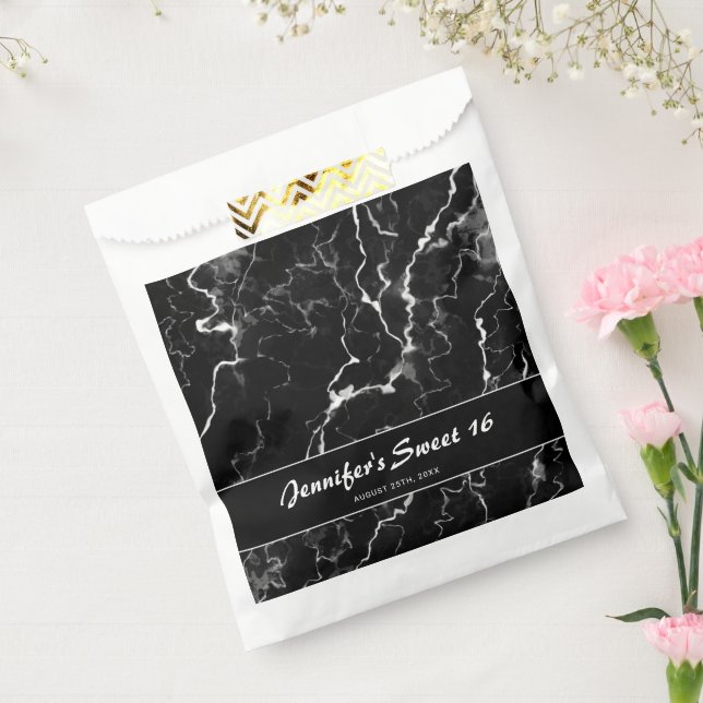 Faux Black Marble Texture Look Sweet 16 Birthday Favour Bag (Sealed)