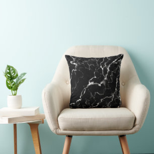 Faux Black Marble Texture Look Throw Pillow