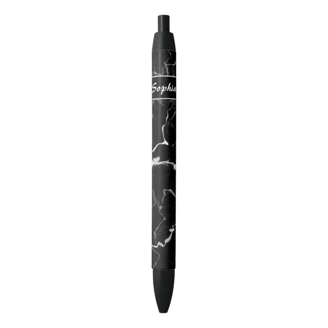 Faux Black Marble Texture Look With Custom Name Black Ink Pen (Front Vertical)