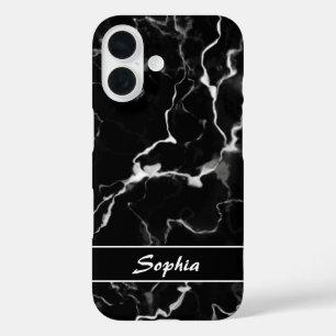 Faux Black Marble Texture Look With Custom Name iPhone 16 Case