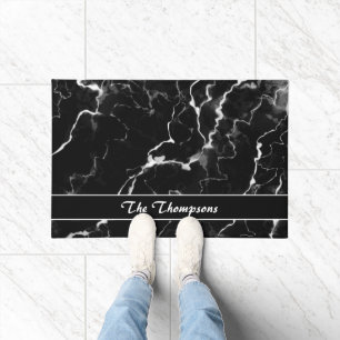 Faux Black Marble Texture Look With Custom Text Doormat