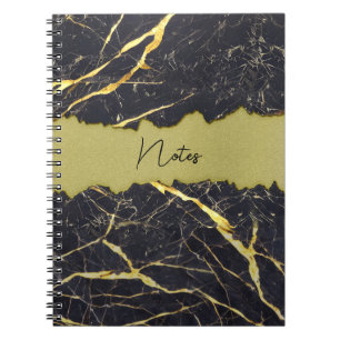 Faux Black Marble Torn Gold Section Customizable Notebook