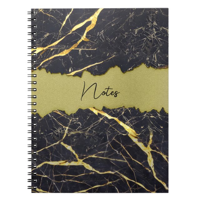 Faux Black Marble Torn Gold Section Customizable Notebook (Front)