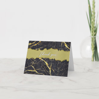 Faux Black Marble with Gold Detail Thank You Card