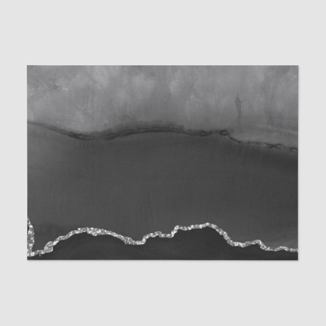 Faux Black Marbled Agate Elegant Silver Glitter Tissue Paper (Front)