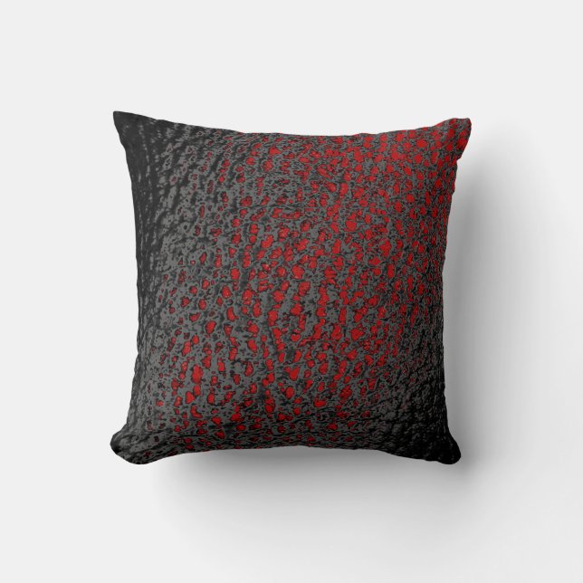 Faux Black & Red Leather Design Throw Pillow (Front)