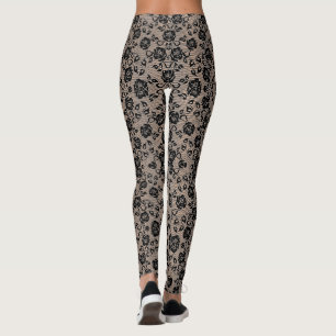 Faux Black Rose dentelle Pêche Romantique Leggings
