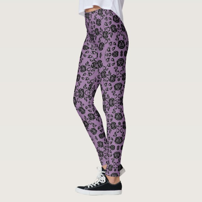 Faux Black Roses Lace Fishnet Purple Leggings (Left)