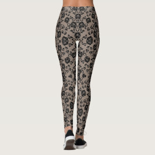 Faux Black Roses Lace Fishnet Romantic Leggings