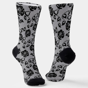 Faux Black Roses Lace Fishnet Socks Modern Design