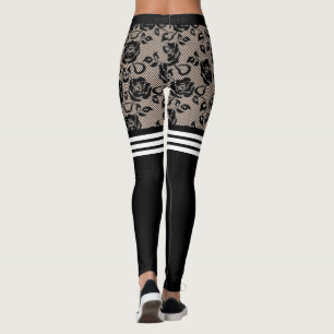  Faux Black Roses Lace Leggings Otk Socks