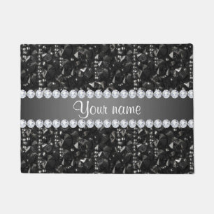 Faux Black Sequins and Diamonds Doormat