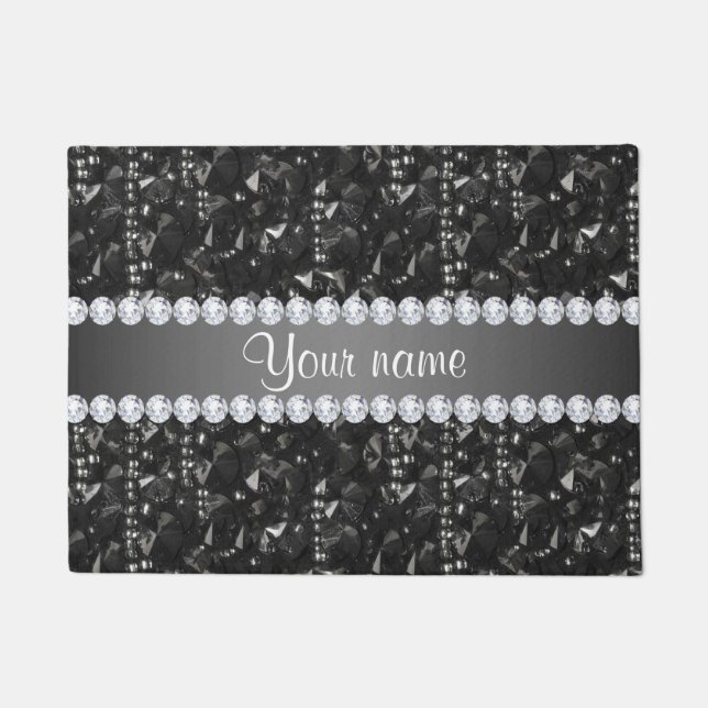 Faux Black Sequins and Diamonds Doormat (Front)