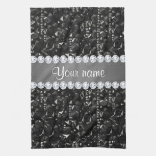 Faux Black Sequins and Diamonds Kitchen Towel