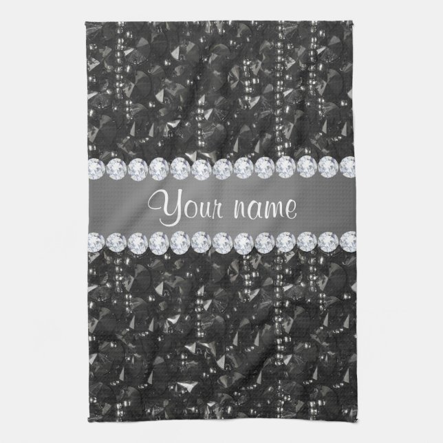 Faux Black Sequins and Diamonds Kitchen Towel (Vertical)