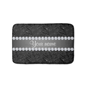 Faux Black Sequins Sparkles and Diamonds Bath Mat