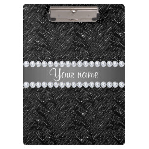 Faux Black Sequins Sparkles and Diamonds Clipboard