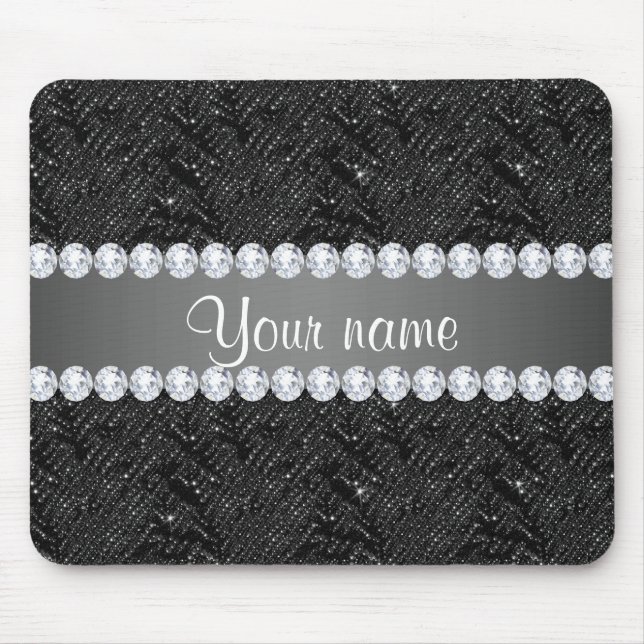 Faux Black Sequins Sparkles and Diamonds Mouse Pad (Front)