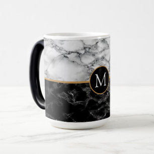 Faux Black White Marble Coffee Mug Custom Letter