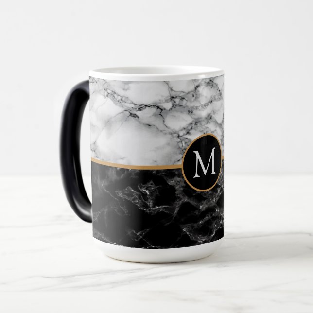 Faux Black White Marble Coffee Mug Custom Letter (Front Left)