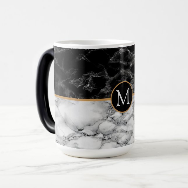 Faux Black White Marble Coffee Mug Custom Letter (Front Left)