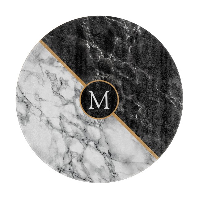 Faux Black White Marble Cutting Board Personalized (Front)
