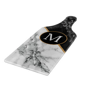 Faux Black White Marble Cutting Board Your Letter