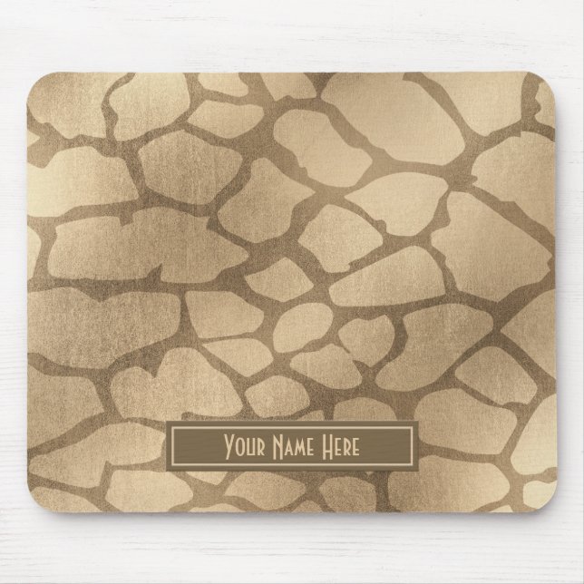 Faux “Blonde” Gold Giraffe Print Personalized Mouse Pad (Front)
