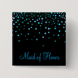 Faux Blue Confetti Elegant Sparkles Maid of Honour 2 Inch Square Button