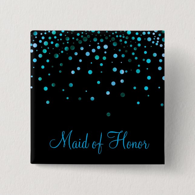 Faux Blue Confetti Elegant Sparkles Maid of Honour 2 Inch Square Button (Front)