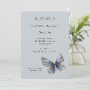 Faux Blue Denim Butterfly Birthday Invitation