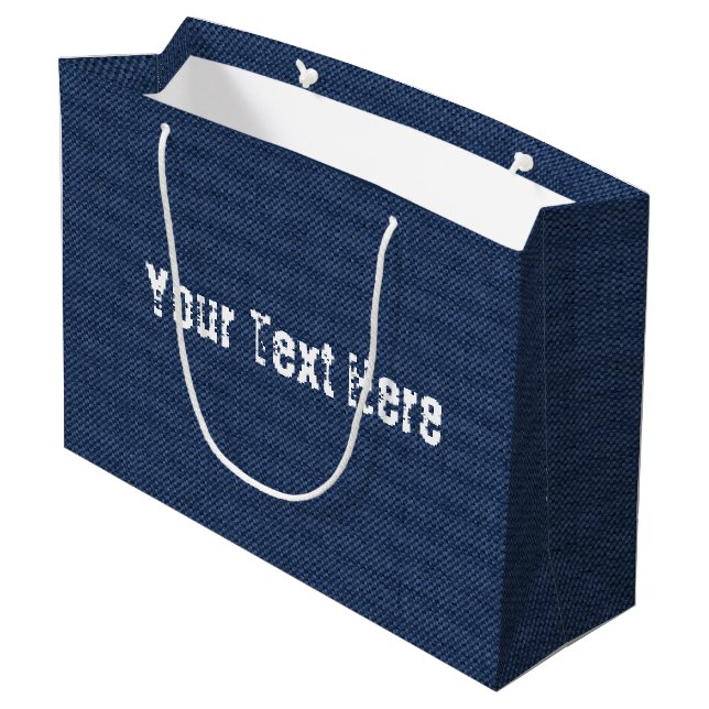 Faux Blue Denim Fabric Gift Bag Personalized Text (Back Angled)