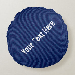 Faux Blue Denim Round Pillow with Custom Text