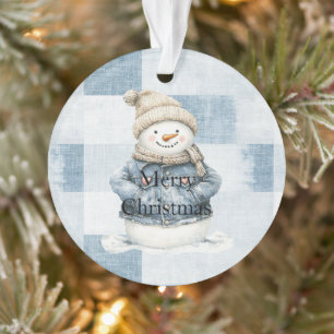 Faux Blue Denim Snowman Christmas Ornament