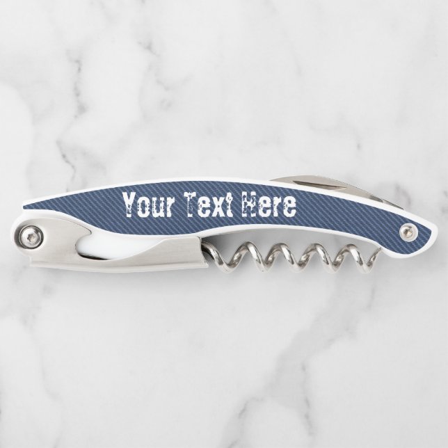 Faux Blue Denim Waiter's Corkscrew Custom Text (Front)