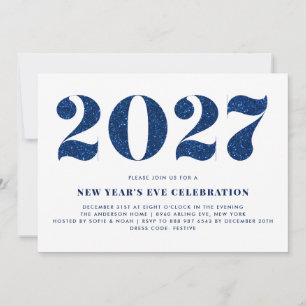 Faux Blue Glitter 2026 New Year's Eve Party Invitation