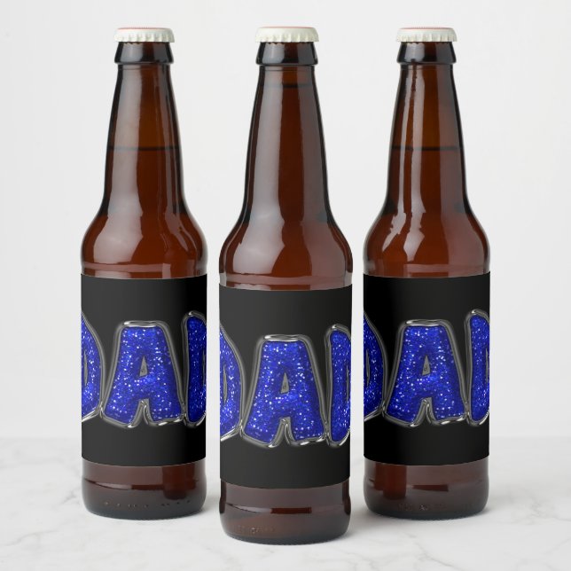 Faux Blue Glitter DAD Text You Customize Beer Bottle Label (Bottles)