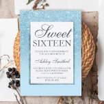 Faux blue glitter elegant chic Sweet 16 Invitation<br><div class="desc">A modern,  pretty chic and elegant faux blue glitter shower ombre with pastel blue colour block Sweet 16 birthday party invitation with blue ombre pattern fading onto a blue background with and elegant gold frame .</div>