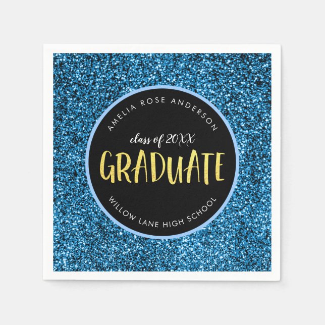 Faux Blue Glitter Graduate Graduation Napkin (Front)
