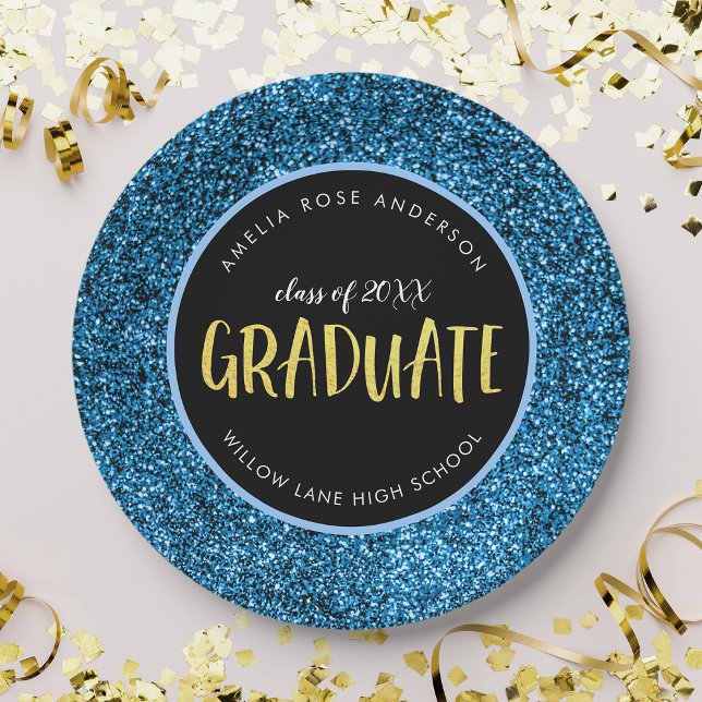 Faux Blue Glitter Graduate Graduation Paper Plate (Creator Uploaded)